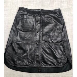 Size 6 Alexander Wang Lambskin Black Leather Button Down Skirt Womens A Line
